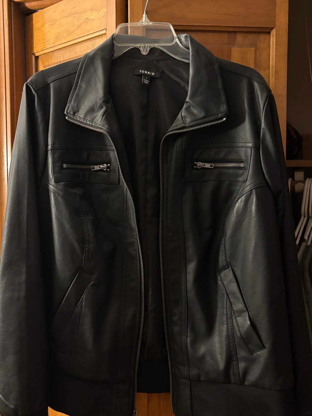 Torrid Black Faux Leather Zip-Front Bomber Jacket